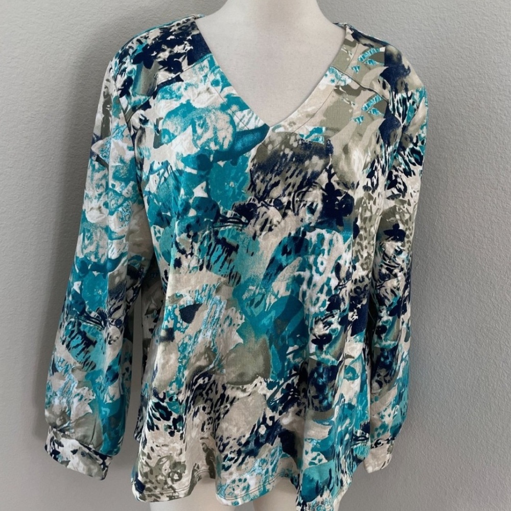 Printed Cotton V Neck Sweater